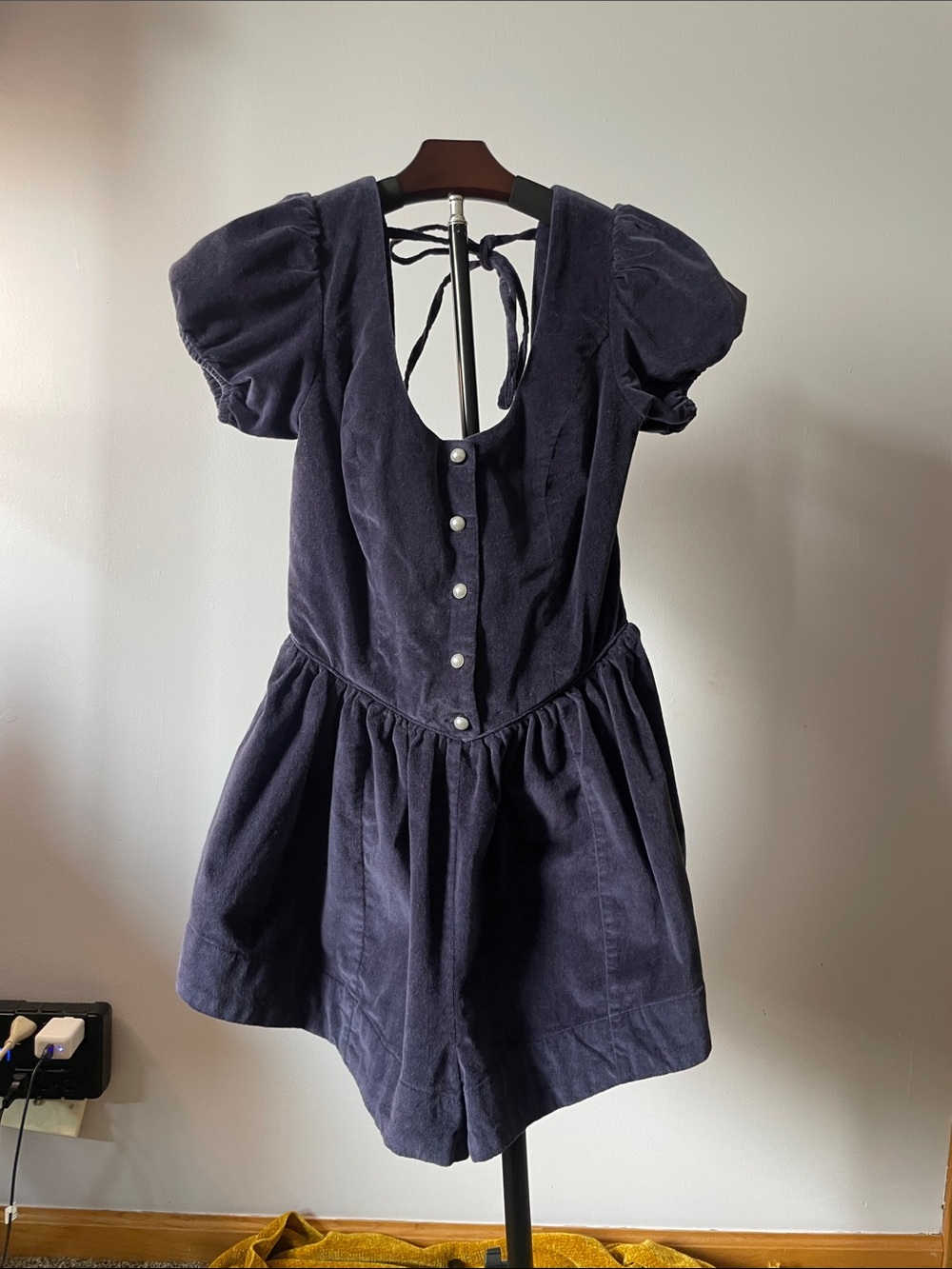 Free People Navy Puff Sleeve Button-Front Skorts